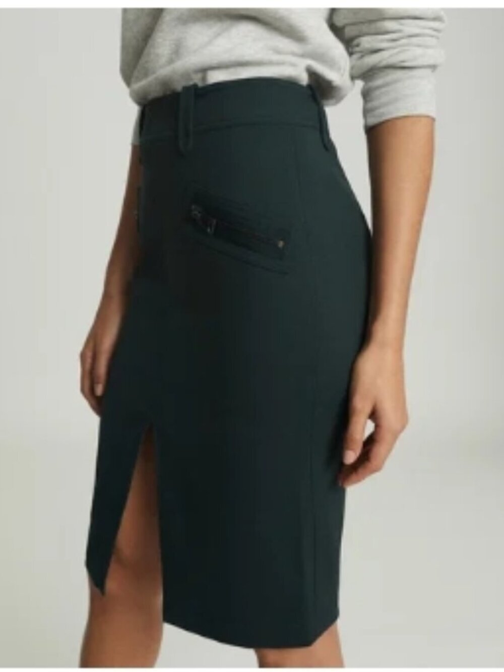 REISS Kassidy Pencil Skirt With Zip Detail — Green — US 0 — NWT